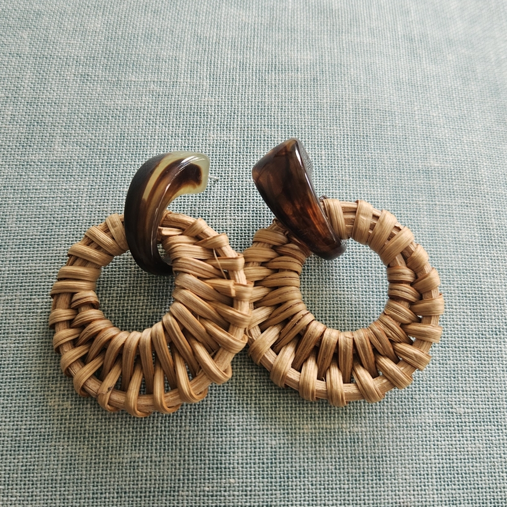 New Woven Rattan Hoop Earrings